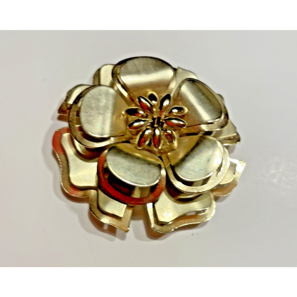 Vintage Large Gold Tone 2 1/2 " Costume Floral Rose Peony Brooch Pin - Picture 4 of 6